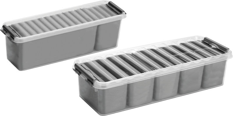 Helit die q-line Aufbewahrungsbox 3,5 l – mit Clipverschluss, stapelbar, 385 × 93 × 141 mm, silber, Kunststoff