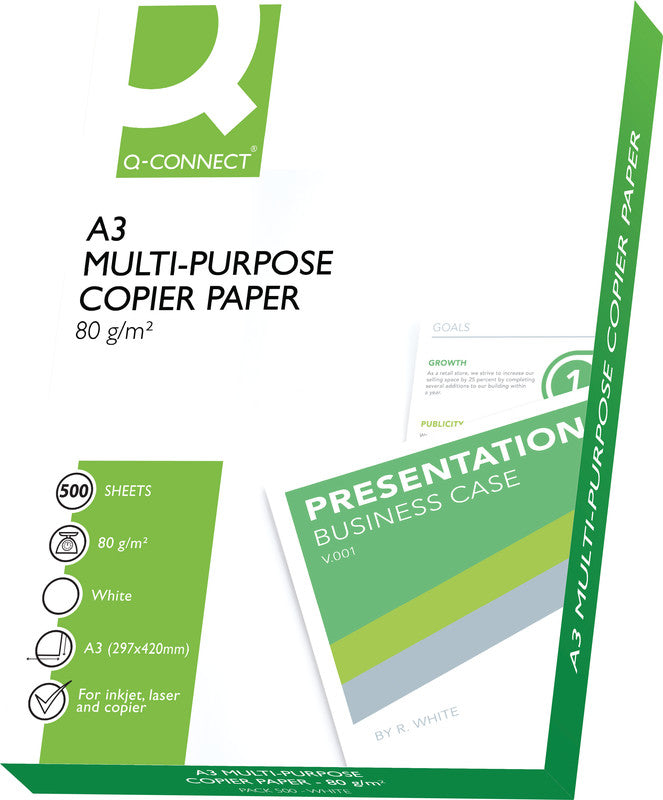 Q-CONNECT Recyclingpapier 100% Recycling Weiss – A3, 80 g/m², 500 Blatt