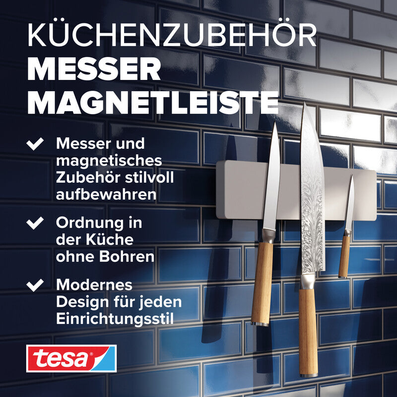 TESA Messerhalter – belastbar bis 5 kg – ABS (Kunststoff) – weiss – 26,5 × 6,5 × 2,5 cm