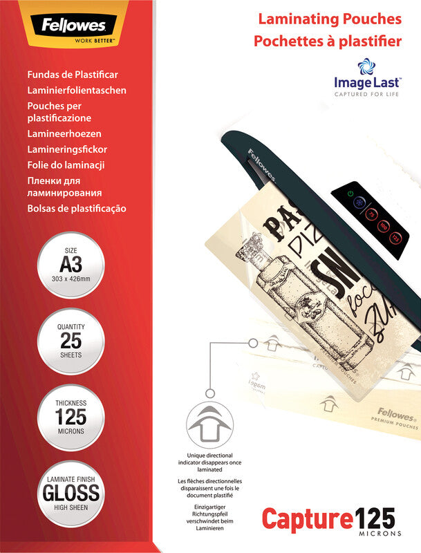Fellowes Laminierfolien A3 – 125 µm, glänzend, 25 Stück