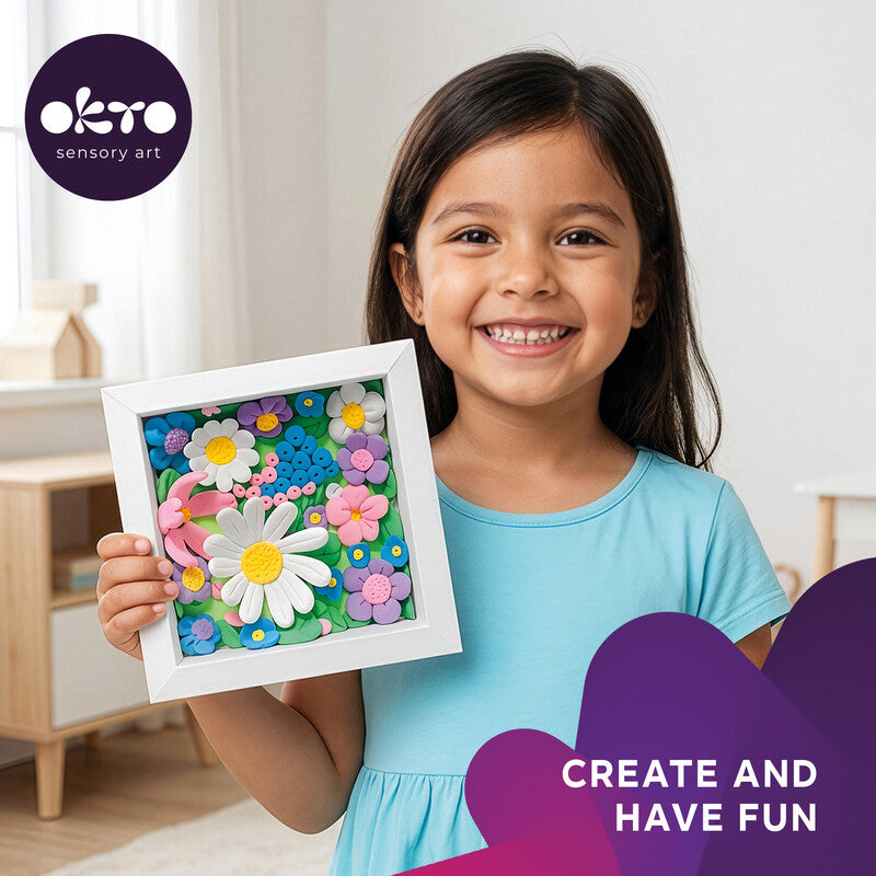 Okto sensory art 3D Kreativset Blumen – Lufthärtendes Modelliermasse-Set – 8-teilig – Ab 3 Jahren