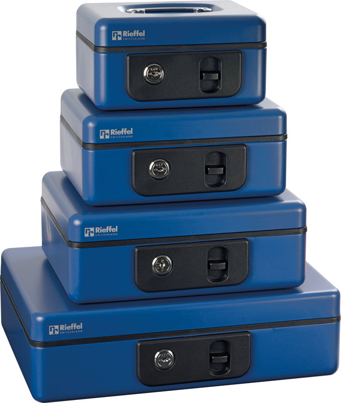 Rieffel Geldkassette – mit Schlüssel – 16,5 × 12,5 × 8,6 cm – Blau – Stahl