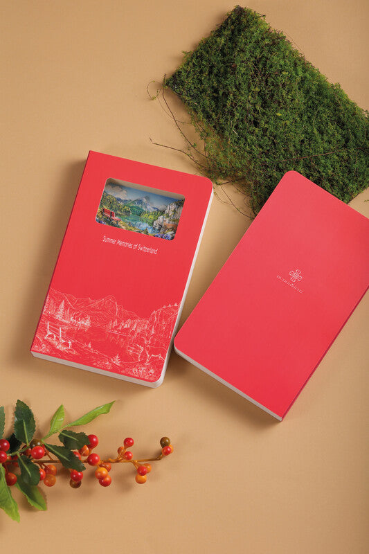 Buddhiherz Notizbuch – 110 × 180 mm – 150 g/m² – gebunden, 3D-Lasergravur, abgerundete Ecken, rot