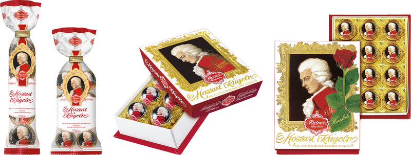 Reber Praliné Mozart-Kugeln – Pistazie, Dunkel, Milch, Beutel, 8 × 20 g (160 g)