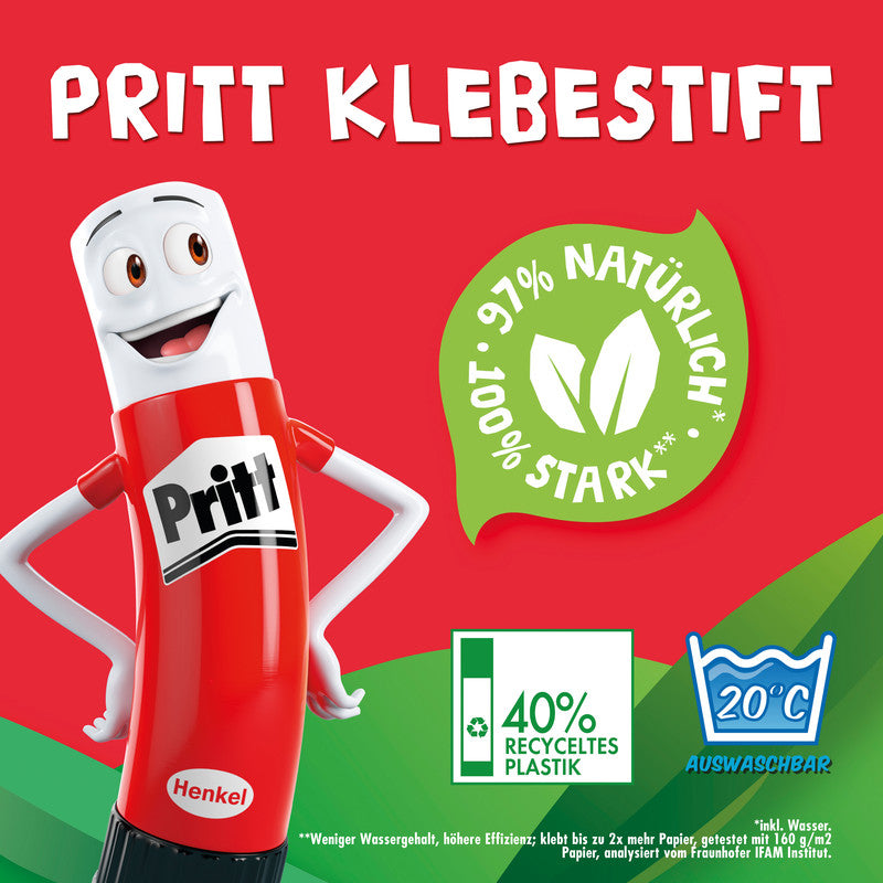Pritt Klebestift – Stift, permanent, transparent, lösungsmittelfrei, 22 g, für Papier, Karton