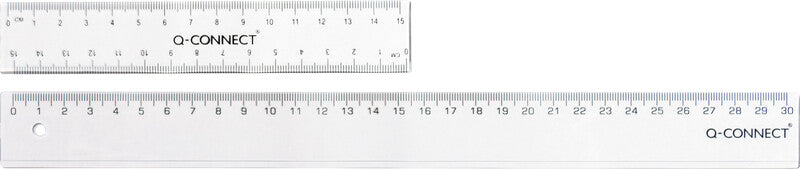 Q-connect Wandtafel-Lineal 15 cm – Kunststoff, Transparent, Abgerundete Ecken, 1,7 mm