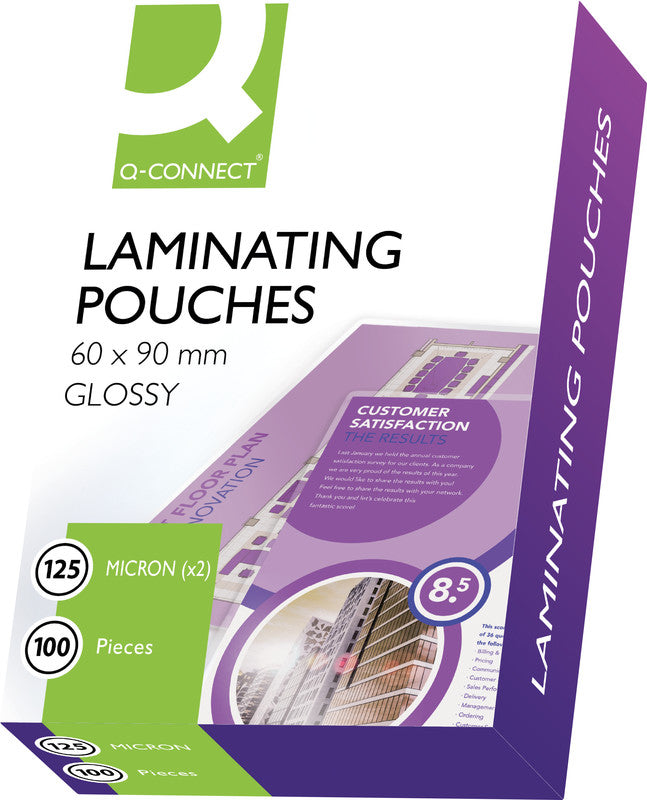 Q-Connect Laminierfolien Visitenkarten 60 × 90 mm – 125 µm, glänzend, 100 Stück
