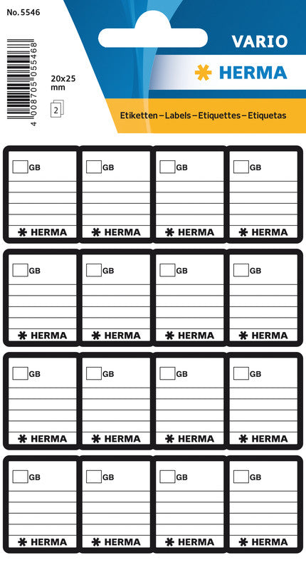 HERMA Vario Schuletiketten – 20 × 25 mm, Abgerundete Ecken, 32 Stück, 2 Bögen, Papier, Permanent Haftend