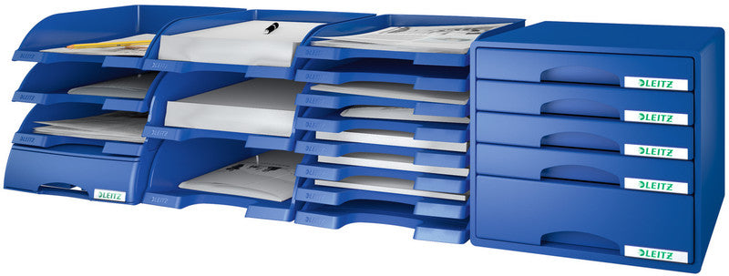Leitz Briefkorb – mit Griffausschnitt, mit Beschriftungsfeld, matt, blau, B 255 × H 35 × T 357 mm, Serie Slim