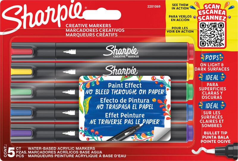 Sharpie Acrylmarker Creative – Rundspitze 2,5 mm – Sortiert – 5er-Set – Für dunkle Oberflächen geeignet