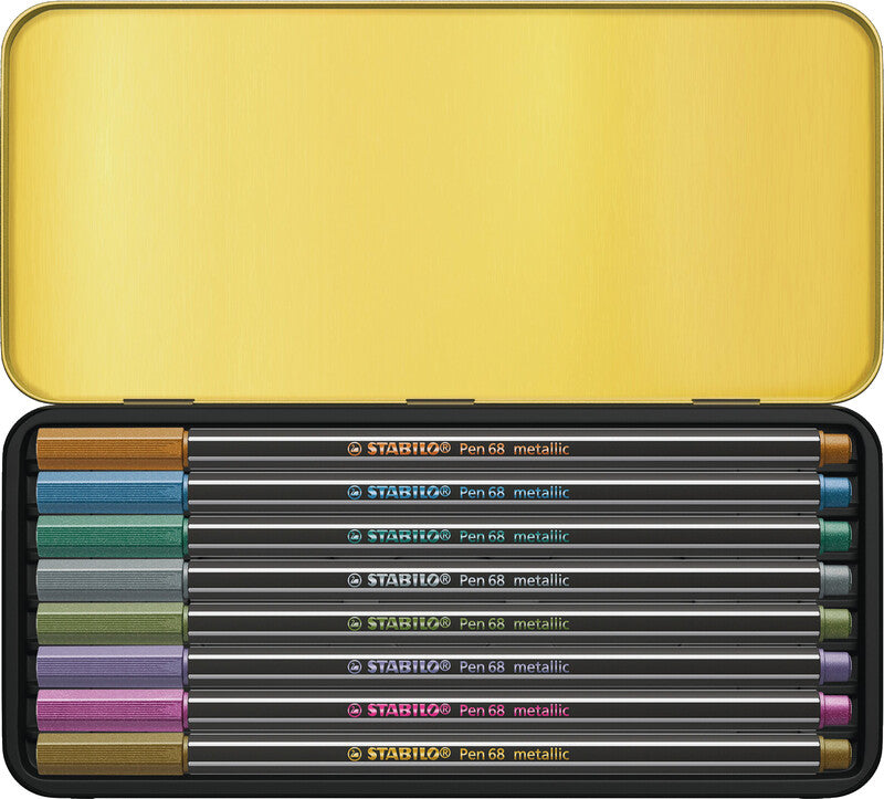 STABILO Pen 68 Filzstifte Metallic – Rundspitze, 1,4 mm, 8 Farben, für dunkles Papier