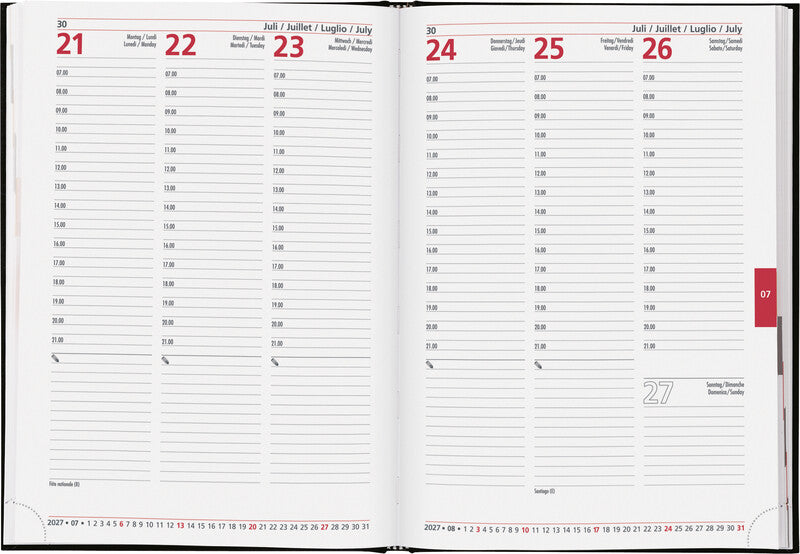 Biella Registra 7 Geschäftsagenda – 1 Woche/2 Seiten, gebunden, 17,2 × 24,0 cm, 2026, schwarz, FSC