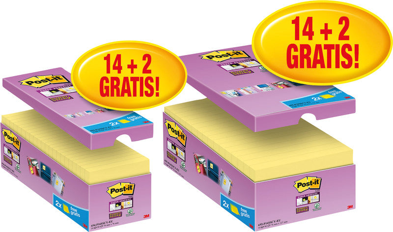 Post-it Haftnotizen Super Sticky – 76×76 mm – gelb, 16×90 Blatt, PEFC
