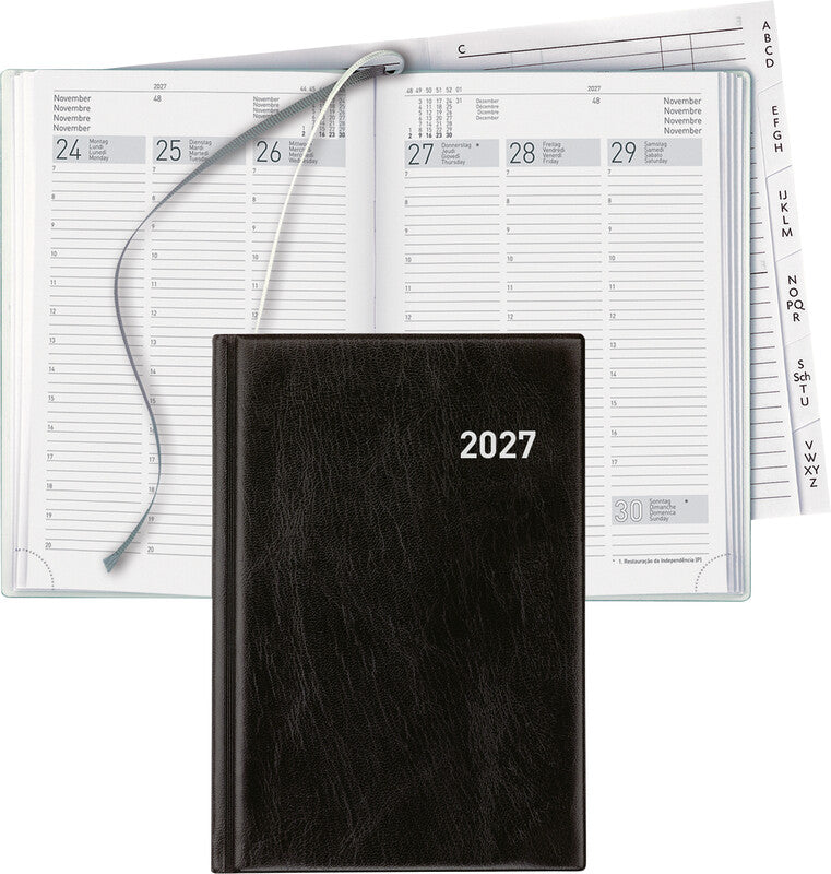 Biella Terminia Geschäftsagenda – 1 Woche/2 Seiten, gebunden, 14,5 × 20,5 cm, 2027, schwarz, FSC