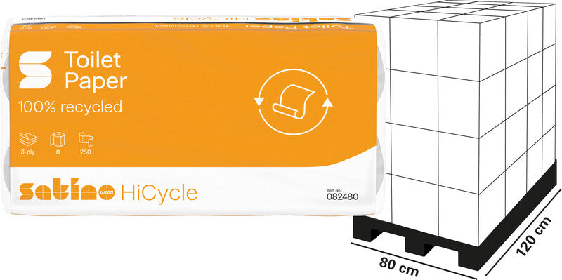 Satino hicycle Toilettenpapier – 3-lagig, Recycling, Blattgrösse 94 × 110 mm, 250 Blatt/Rolle – 8 Rollen