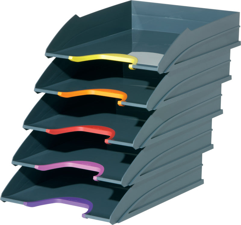 Durable Briefkorb – für A4, C4, stapelbar, mit Griffausschnitt, glänzend, grau, B 264 × H 74 × T 336 mm