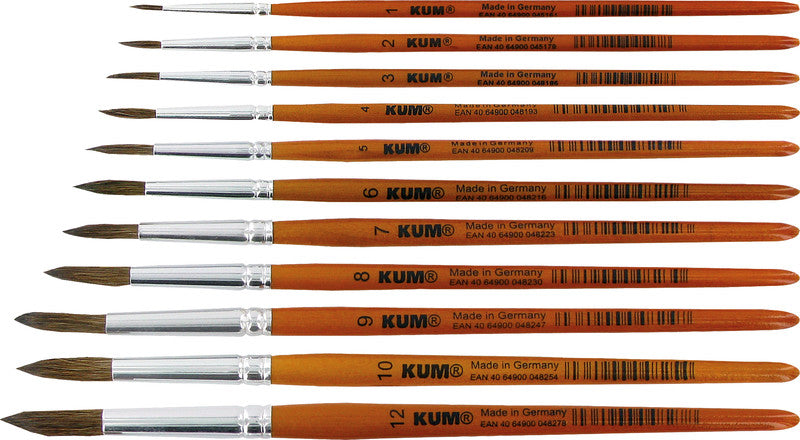 Kum Aquarellpinsel – Braun, Holz, Länge 132 mm, Grösse 4, Ponyhaar, Rund, Aluminiumzwinge