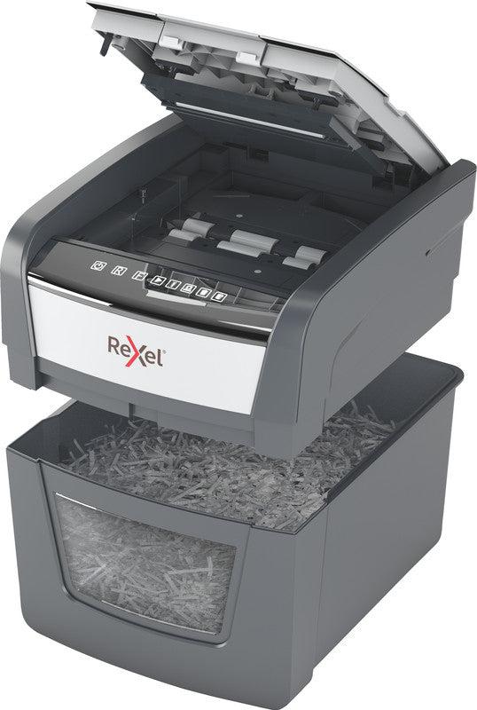 Rexel Optimum AutoFeed+ 45X – Aktenvernichter mit Autofeed 45 Blatt, DIN P-4, Partikelschnitt 4 × 28 mm, 20 l