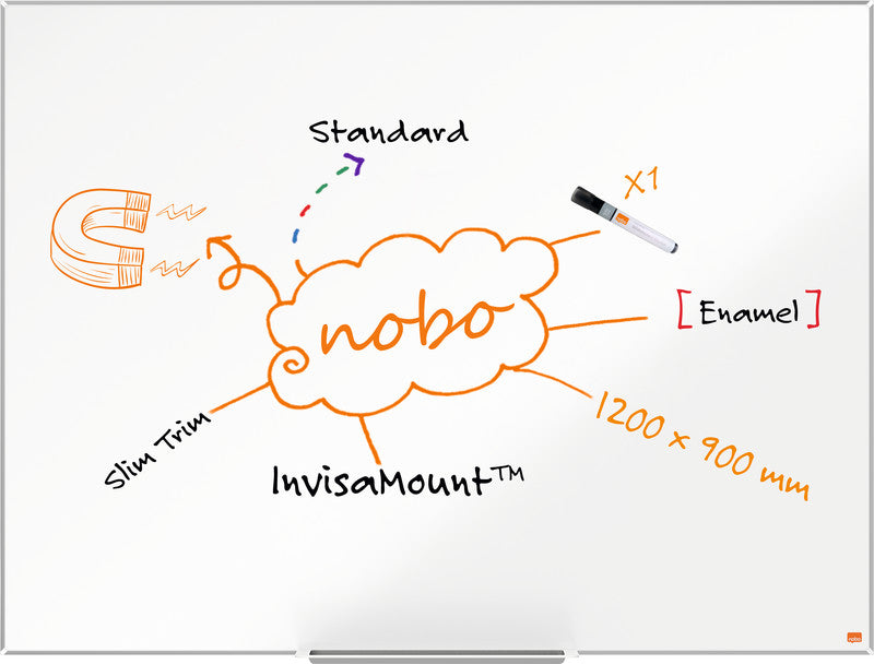 Nobo Whiteboard – 120 × 90 cm, Emaille, magnetisch, Aluminiumrahmen, Wandmontage