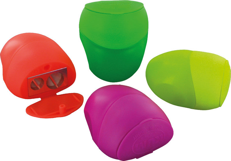 Kum Spitzer – manuell, 2-Loch, mit Behälter, für Blei- & Buntstifte Ø 8 & 11 mm, Kunststoff, assortiert