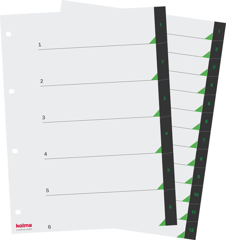 Kolma Register – A4, 6-teilig, PP, schwarz, vorgedruckt, mit Indexblatt, 4-fach Lochung