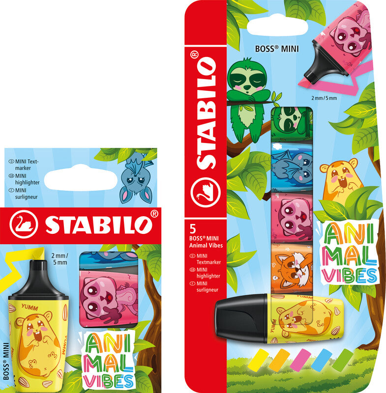 STABILO BOSS Textmarker Mini Set 3 Farben – Keilspitze, 2–5 mm