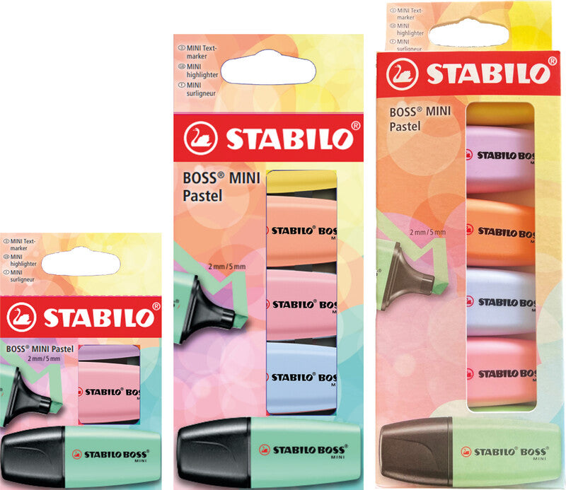 STABILO BOSS Textmarker Mini Set 6 Pastellfarben – Keilspitze, 2–5 mm