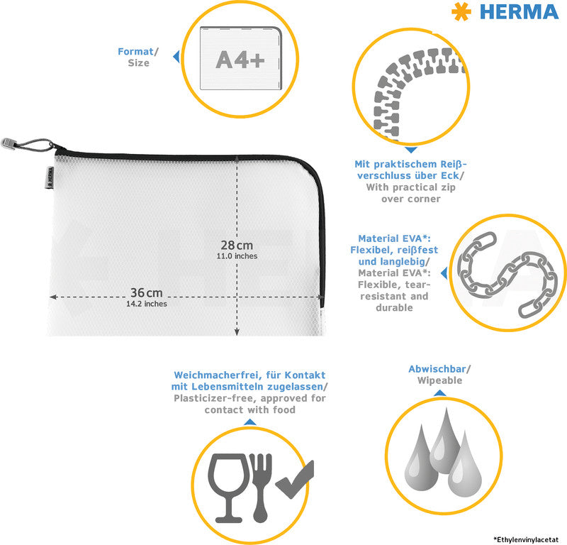 HERMA Reissverschlusstasche Etui – Grün – Kunststoff – 36 × 28 × 0,7 cm