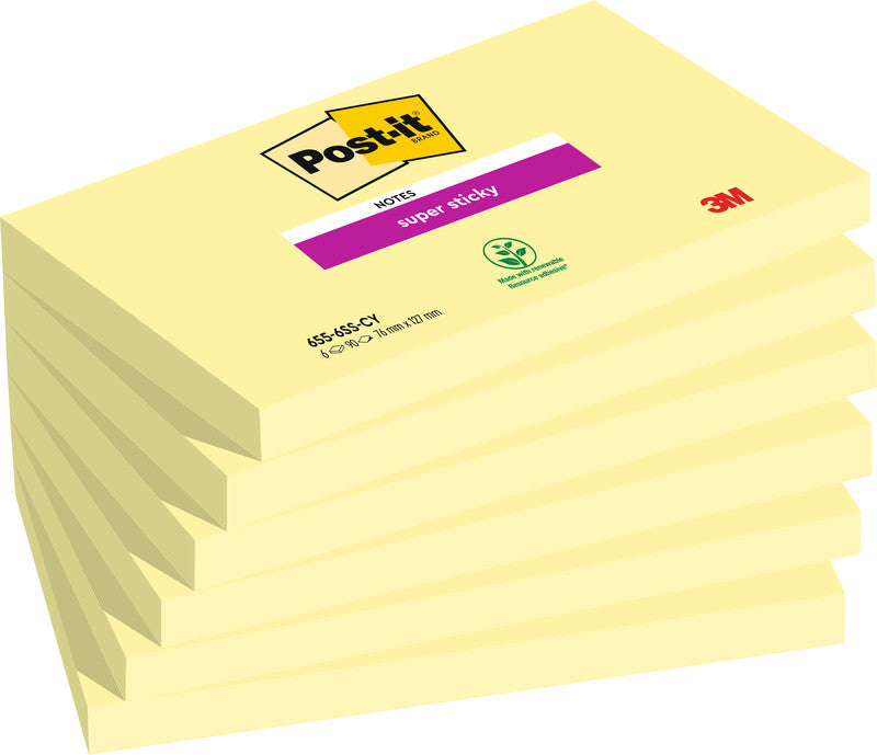 Post-it Haftnotizen Super Sticky – 127×76 mm – gelb, 6×90 Blatt, PEFC