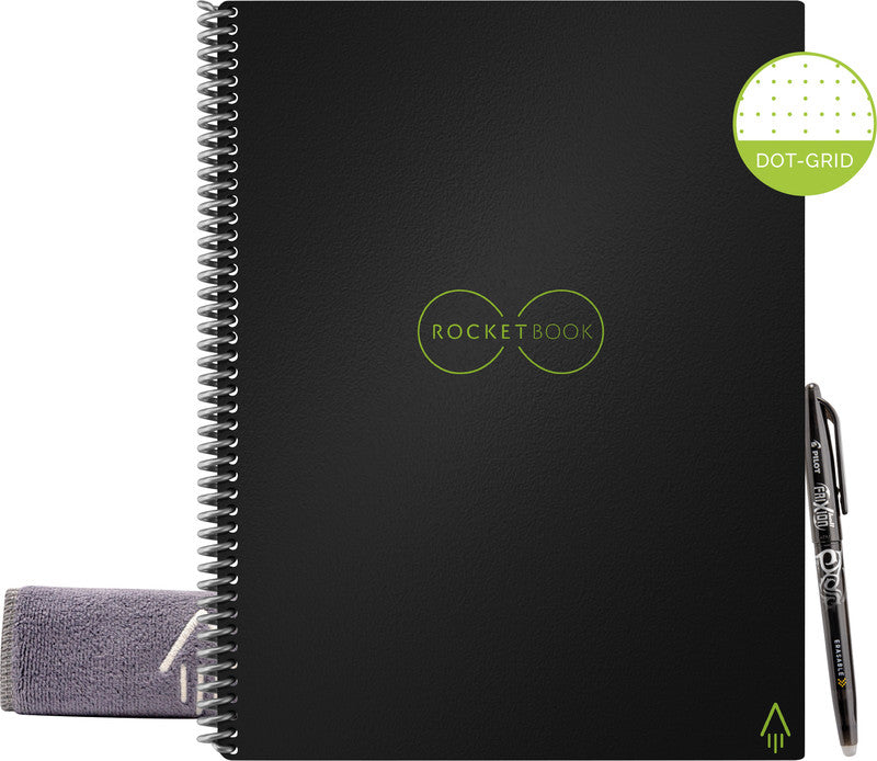 Rocketbook Spiralbuch, Spiralbindung, Hardcover, 32 Seiten, 90 g/m² – Schwarz, für ROCKETBOOK App