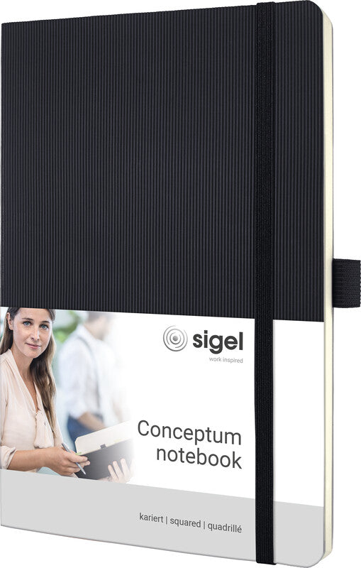 Sigel Notizbuch, A5, kariert 5 mm, Fadenheftung, Softcover, 194 Seiten, 80 g/m² – schwarz