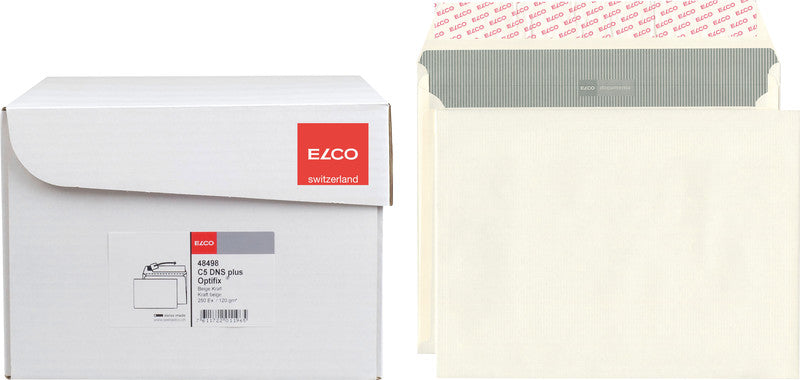 Elco Seitenfaltentasche C5, Selbstklebend, Beige, 120 g/m², 20 mm Falte, mit Innendruck – 250 Stk.