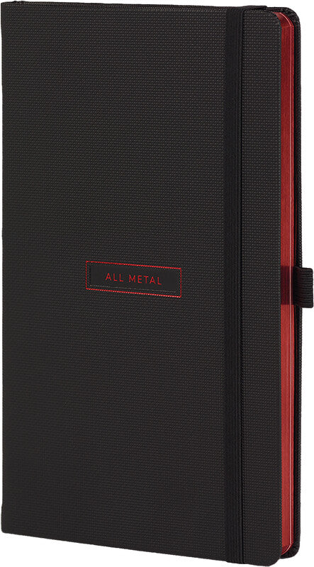 Castelli Notizbuch, 130 × 210 mm, liniert, Leimbindung, Hardcover, 192 Seiten, 80 g/m² – schwarz
