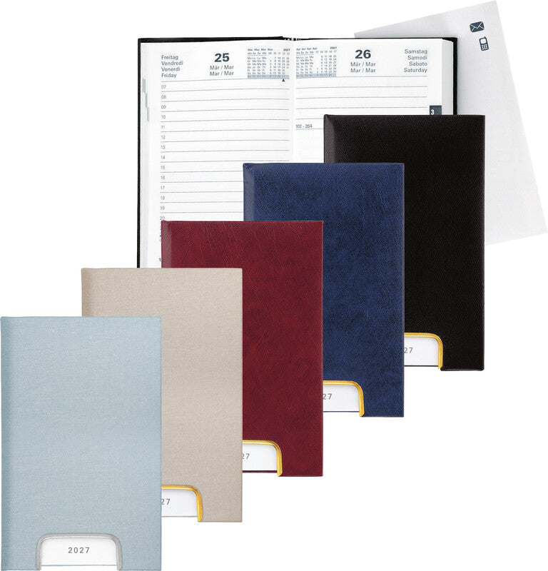 Biella Disponent Agenda – 1 Tag/Seite, gebunden, 10,1 × 16,0 cm, 2026, 1‑h‑Takt, dunkelblau, FSC