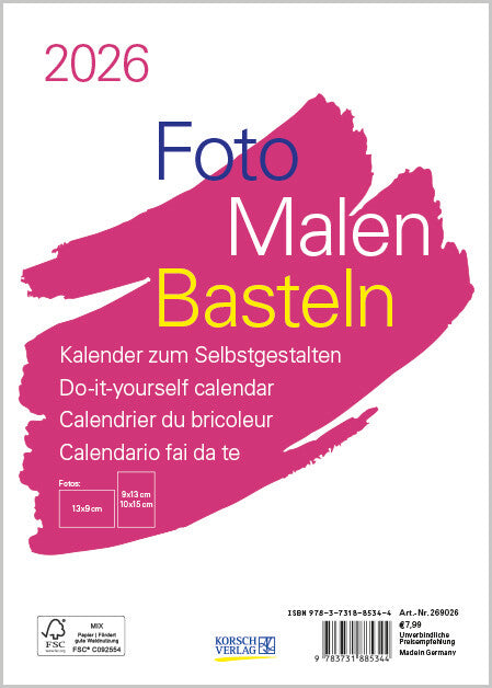Korsch Bastelkalender 2026 – 15 × 21 cm – mit Spiralbindung, mit Aufhänger