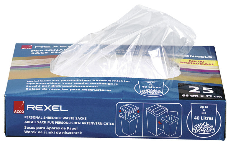 Rexel Abfallsäcke für Aktenvernichter – 175 l (600 × 600 × 1'200 mm), für 1150, 1250, 1500 Auto und andere – 100 Stück