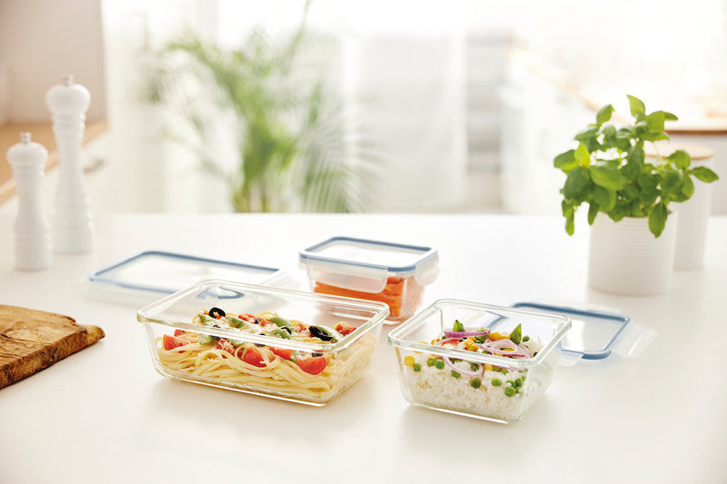 Rotho Glasbehälter Clic & Lock – 0,5 l – eckig – 16 × 7,8 × 12 cm – Borosilikatglas – transparent