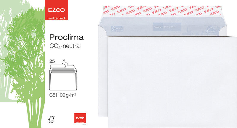 Elco Couvert C5, ohne Fenster, selbstklebend, weiss, 100 g/m², mit Innendruck – 25 Stk.