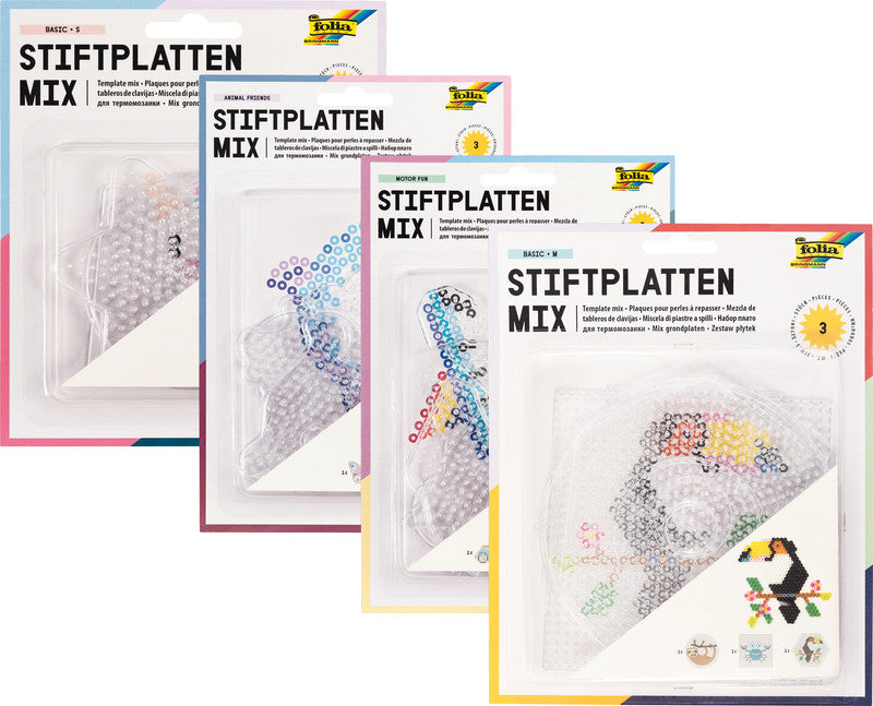 Folia Bügelperlen Stifteplatten – Animal Friends – 3er-Set – transparent