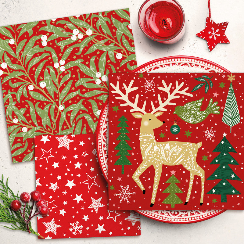 Atelier Servietten Folk Deer – 33 × 33 cm – 3-lagig, Tissue – 20 Stk.