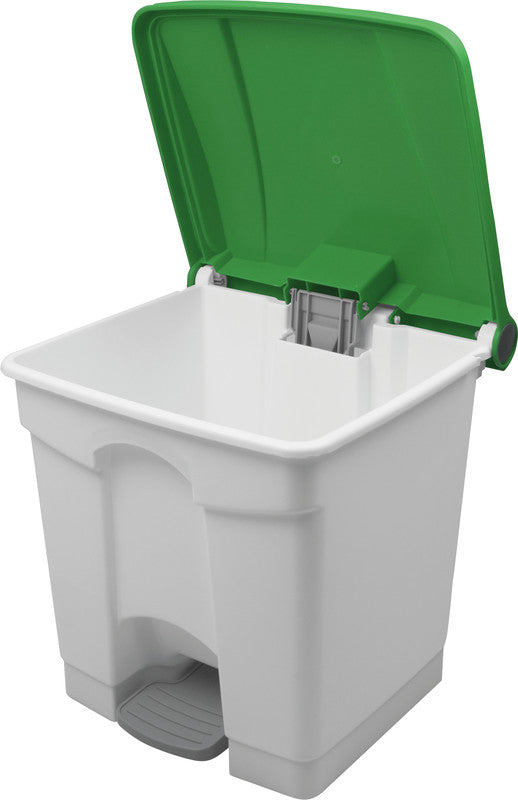 Helit Abfallcontainer the step – 30 l – mit Deckel – Kunststoff, weiss – B × H × T 410 × 440 × 400 mm