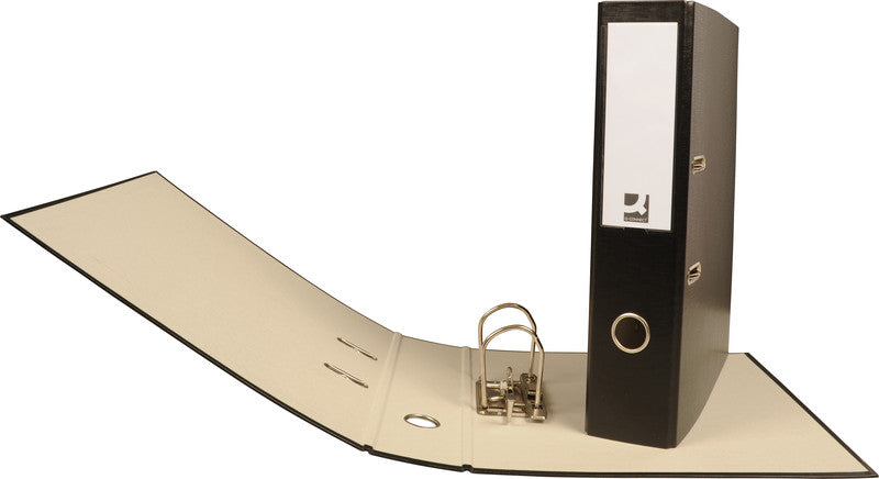 Q-connect Zeigebuch – A4 Hochformat – 2-Ring Hebelmechanik, Rücken 70 mm – Schwarz, Karton, mit Niederhalter