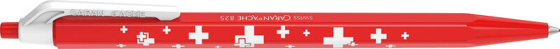 Caran d-Ache Caran d'Ache 825 bedruckter Kugelschreiber – Blau, Spitze 1 mm, Druckmechanik, Kunststoff, Schaft Rot/Weiss