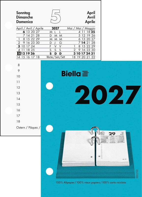 Biella Kalender-Einlage – 1 Tag/Seite, Spezial (70/38 mm), 8 × 10,8 cm, 2026