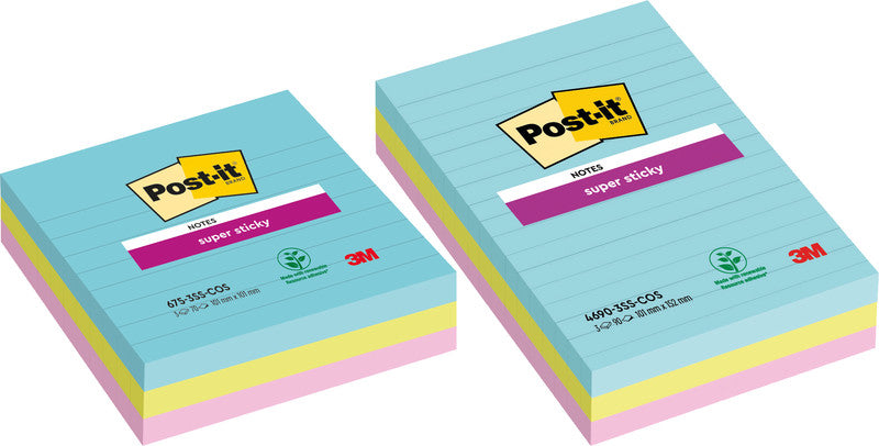Post-it Super Sticky Haftnotizen – 101×101 mm – sortiert, 3×70 Blatt, PEFC