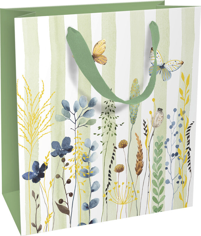 Braun + company Tragetasche – Flowers and Stripes – Papier, matt – 180 × 210 × 80 mm