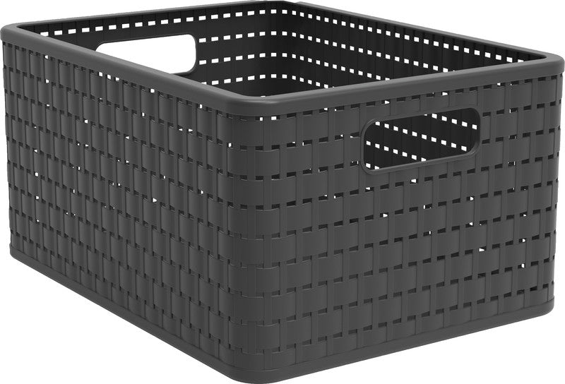 Rotho Aufbewahrungskorb Country – Kunststoff, Holzkohle Schwarz, 36,8 × 19,1 × 27,8 cm