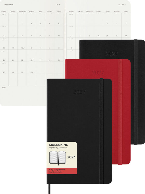 Moleskine Tagesagenda – 1 Tag pro Seite, gebunden, 13 × 21 cm, 2026, 1-Stunden-Takt, scharlachrot, FSC