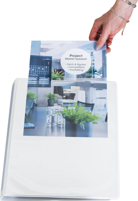 Q-connect Ringbuch – A4 Hochformat – 2 Ringe, Ø 20 mm, Rücken 38 mm – Weiss, mit Sichttasche, eco:plus