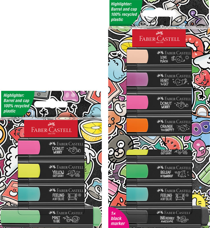Faber-Castell 46 Graffiti Textmarker Set 4 Neonfarben – Keilspitze, 1–5 mm, nachfüllbar
